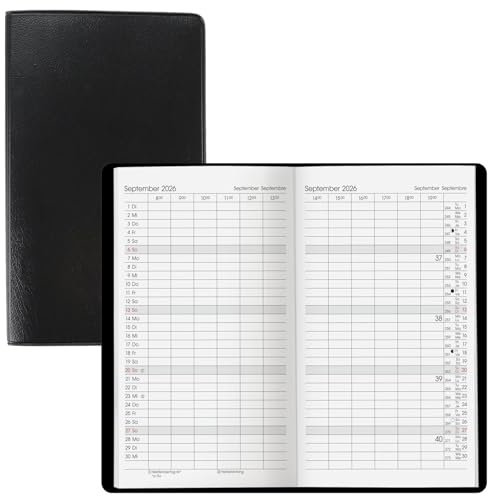Taschenplaner 2026 kleiner Buchkalender Mini Terminplaner Monatsplaner 16x9,5cm (Schwarz)