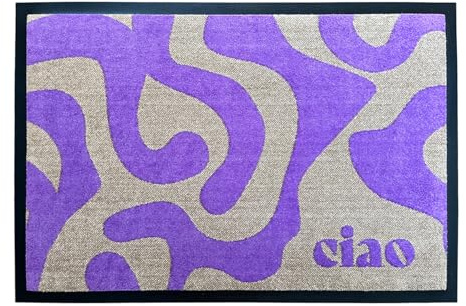 Kafloor Design Fußmatte CIAO | Schmutzfangmatte waschbar & rutschfest | Fußabtreter modern mit Spruch in Lila für Innen & Außen - - 40 x 60 cm