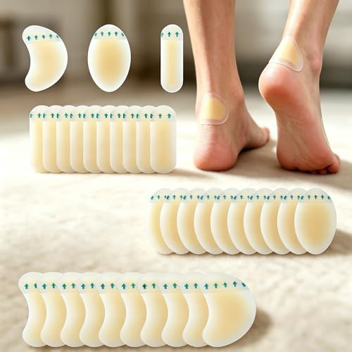 Sinaya Hydrocolloid Blister Plasters 30 Pcs, Ultra-Thin Invisible Blister Pads, Waterproof Breathable Latex-Free Bandages for Foot Heel Toe Blister Prevention & Pain Relief