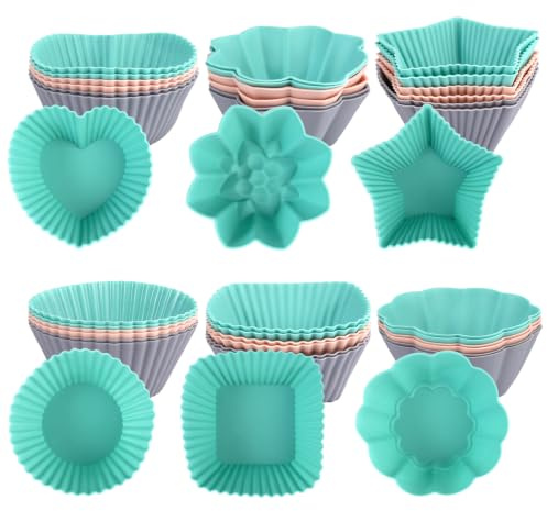 36 Pièces Moules à Muffins, 6 Types Moules à Muffins avec Revêtement | Anti-Adhésif, Moules Réutilisables en Silicone, Moules à Cupcakes Sans Bpa pour Muffins, Cupcakes Et Petits Gâteaux