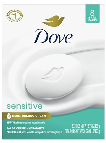 Dove Beauty Bar Soap Sensitive, 8 Bars for Sensitive Skin, Fragrance Free and Hypoallergenic 3.75 oz