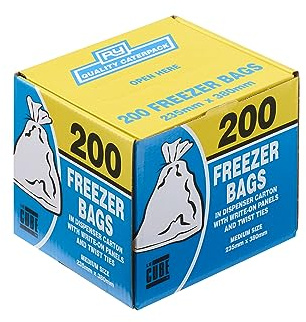 LE CUBE - 200 Pack Medium Freezer Bags - Clear Food Storage Bags With Twist Ties & Write-On Panel, Dispenser Box, Strong Plastic, For Freezer, Kitchen, Meal Prep, 23.5cm x 38cm