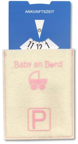 Parkscheibe mit Filzhülle Rosa Baby an Bord