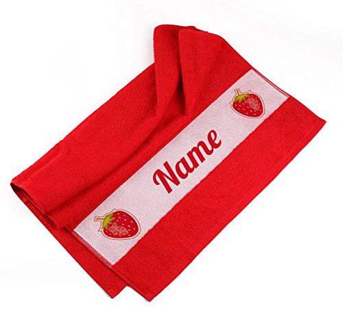 Herz & Heim® Handtuch 50 x 100 cm Erdbeere mit Namensaufdruck