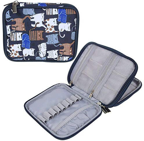 Teamoy Étui aux Accessoires de Crochet, Sac Organisateur à Outils de Crochet (Pas d’Accessoires Inclus), Chat Bleu