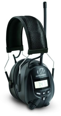 WALKER'S Digital AM/FM Radio Muff - 25dB Noise Reduction Rating Hunting Shooting Hearing Protection Electronic Earmuffs w/Radio, MP3/CD Player Jack, 2 AAA Batteries Included