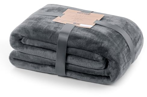 DecoKing Kuscheldecke 200x220 cm grau Decke Microfaser Tagesdecke Fleece weich sanft kuschelig anthrazit Graphit Grey dimgray Charcoal Mic