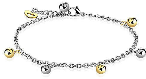 Bungsa Bettelarmband silber mit Kugel Beads und goldenem Herz Charm für Damen (Edelstahl Armband Damenarmband Herrenarmband Bracelet Chirurgenstahl Schmuck)