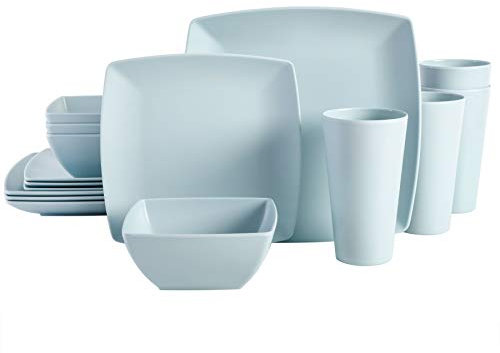Gibson Home Soho Grayson - Vajilla cuadrada de melamina, servicio para cuatro (16 piezas), color menta