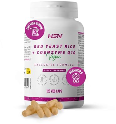 HSN Levadura de Arroz Rojo (5% Monacolinas) + Coenzima Q10 | 120 Cápsulas Vegetales | Contenido asegurado Monacolina K | Libre de citrinina y otras micotoxinas | No-GMO, Vegano, Sin Gluten