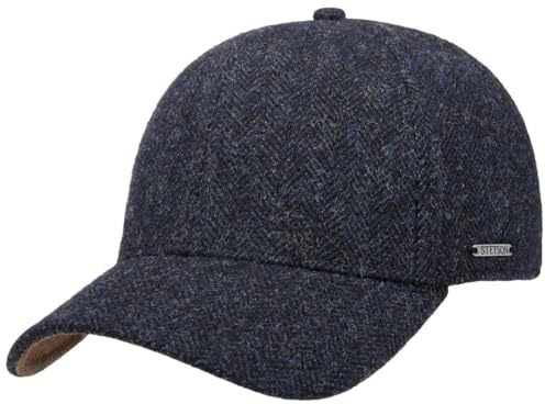 Stetson Plano Wool Cap Herren Baseballcap Schirmunterseite Leder Herringbone Design Baumwollfutter Herbst Winter schwarz-blau XL (60-61 cm)