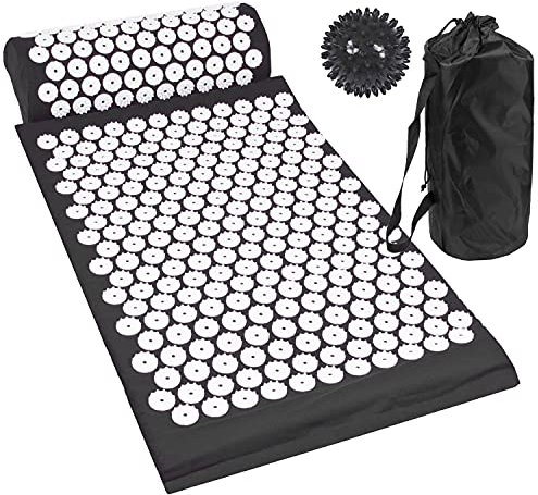 Komodo Acupressure Mat with Pillow & Ball Acupuncture Pin Massage Set (Black)