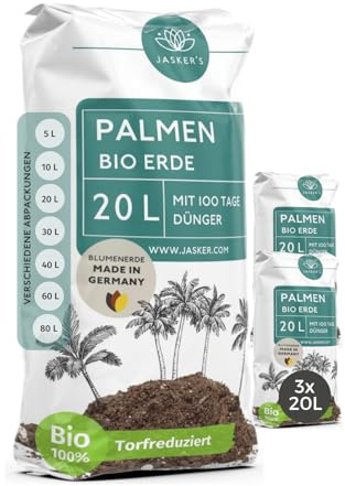 Bio Palmenerde 60 L (3x20L) - Blumenerde mit 45% weniger Torf - Erde für Zimmerpflanzen mit Dünger