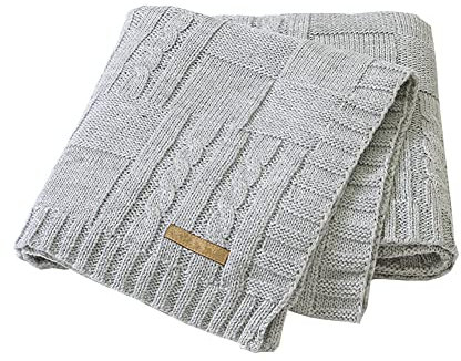 Surwin Strickdecke Babydecke Kuscheldecke Baumwolle, Mädchen und Jungen Babys Gestrickt Kinderdecke Freien Krabbeldecke Perfekt für Kinderwagen Babybett (80x100cm,hellgrau)