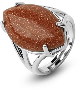 WLLDDDIU Natürlicher Großer Brauner Sandsteinring Kristall-Pferdeaugenform-Ring Verstellbarer Damen-Ring Mit Offenem Stein Reiki-Balance Knöchel-Finger-Ringe Ewigkeitsring Für Frauen, Mädchen,