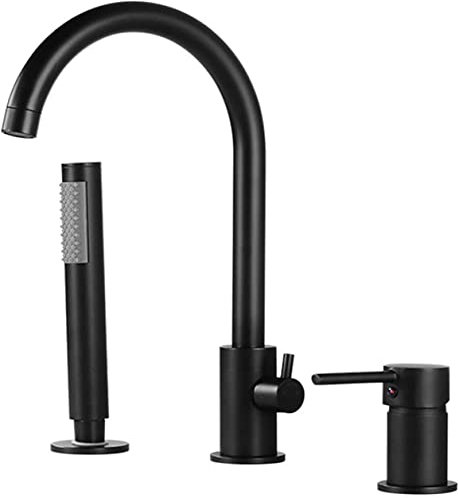 3 Loch Badewannenarmatur Wannenrand Badewanne Armatur Set 3 Loch Wannenrandarmatur mit Ausziehbarem Handbrause Bad Dusche Badezimmer Armatur Schwarz