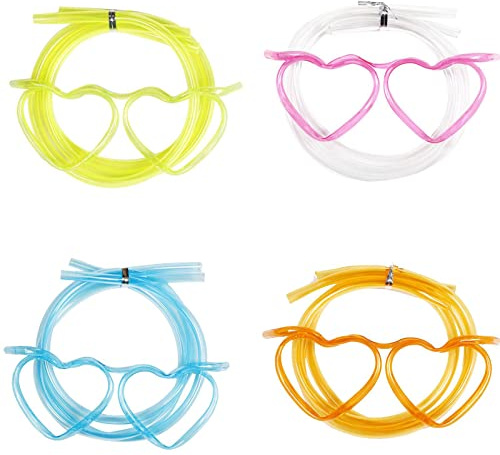 Strohhalm Brille 8 StüCk Bunte StrohgläSer HerzföRmige SpaßGläSer Strohhalme Wiederverwendbar Mit 4 Farben