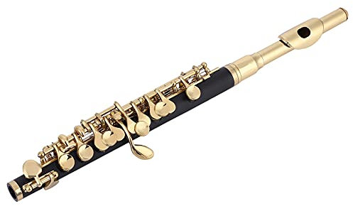 C-Taste Piccoloflöte, ABS-Cupronickel-Flöte in Halber Größe Ottavino Piccolo-Instrument mit Gepolsterter Aufbewahrungsbox (Gold)