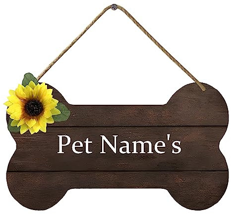 KMszsm Hundeknochen – Hundehaus-Holzschild Dekor – individueller Name mit Pfote und Band – perfekte Schilder als Geschenk Das schönste Ornament für Zuhause (21,6 x 12,2 cm)