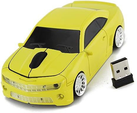 ciciglow Drahtlose Computermaus, Sportwagenförmige 2,4-G-Funkmaus, Hochpräziser Sensor, Energiesparende Mäuse (Yellow)
