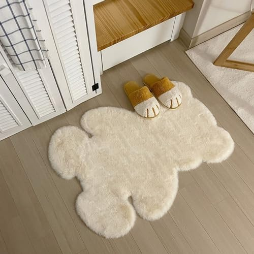 zhxinashu Bärchen-Teppich, Flauschiger Teppich für Schlafzimmer, 75x105 cm | Teppich Beige, Polyester, Weiche Plüsch-Oberfläche, Deko für Schlafzimmer, Wohnzimmer & Bettvorleger