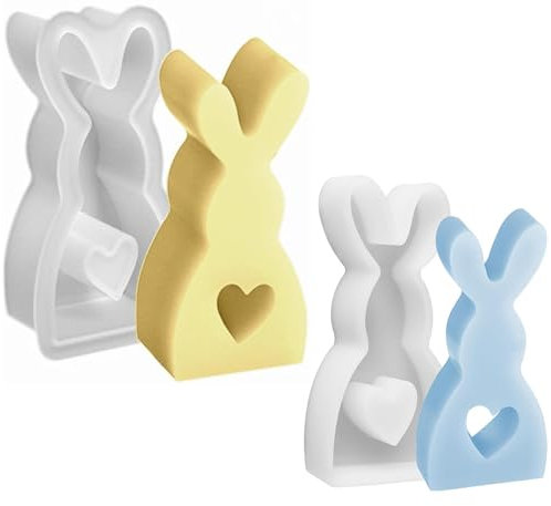 FANXIYA 2 Stück Silikonformen Ostern Gießformen Kaninchen Silikonform Osterhase Gießformen Silikon Hasenform für Gips, Sojawachs Kerzen, Handwerk