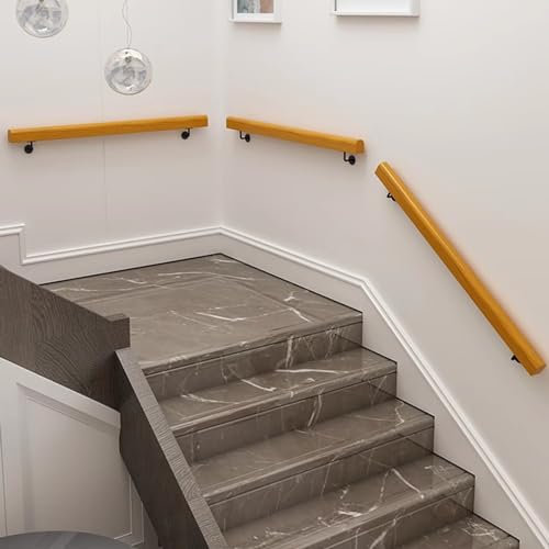 Indoor Holz Handlauf Länge 50-140cm Für Treppe,Wandhandlauf Treppe Buche Geländer Mit 2 Edelstahlhalter,Rutschfester Treppenhandlauf für ältere Menschen,halbrunden Abschlüssen(Size:100cm/39.3in)