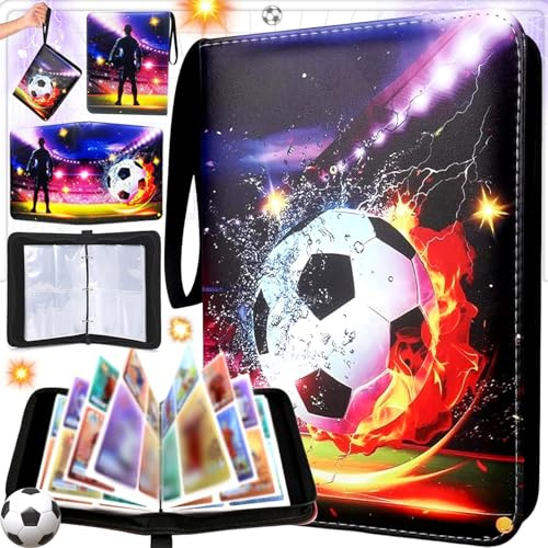 Sammelalbum für Fußball Karten, Fußball Sammelkarten Album, 50 Seiten, Kapazität für 400 Karten, Sport Karten Heft mit Reißverschluss Tragegriff, kompatibel mit allen Arten von Fußballkarten