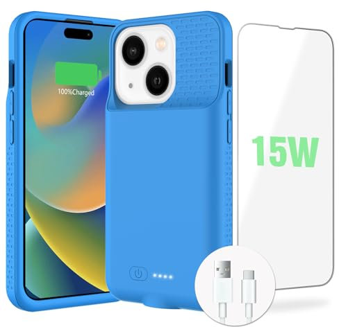 BOPPS Battery Case for iPhone 15/15 Pro【2025 New】 Powerful 7000mAh Portable Rechargeable Strong Protective Extended Charger Cover for iPhone 15/15 Pro Charging Case,Blue