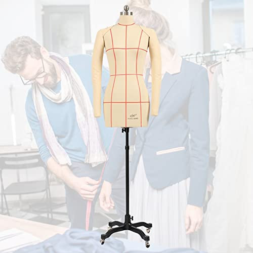 Schneiderpuppe, Schneiderbüste, Nähständer, weibliche Schneiderpuppe, ansteckbarer Torsokörper für Kleider, Kleidung, verstellbare Damen-Mannequin mit Rädern (mit Armen, XXL-Modell
