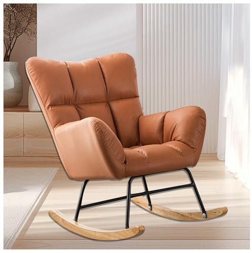 HJXBD888 Schaukelstuhl Stillen mit Armlehne, Gepolsterter Stillstuhl Sessel Schlafzimmer, Belastbarkeit bis 120 kg für Wohnzimmer/Schlafzimmer/Balkon,Brown