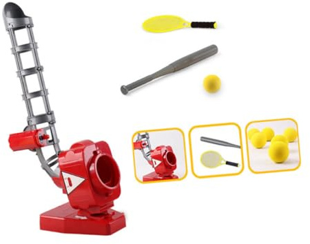 TOGEVAL Machine Lanceur de Baseball Automatique en Plastique Rouge pour Garçon et Filles, Jouet de Baseball Intérieur et Extérieur, Améliore la Coordination et L'entraînement Sportif