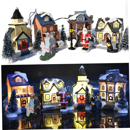 Julbordsdekorationer, julby Set 10 st lyser upp miniatyr vinter julby simulering Harts dekorativ julstad by set