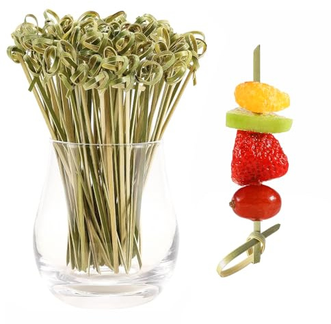 100Pcs Bamboo Cocktail Picks Toothpicks for Appetizers Natural Bamboo Knot Skewers Mini Food Sticks for Drinks Canapes Appetizers Party Supplies (12cm/4.7inch)