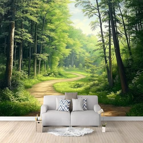 Générique Papier Peint Panoramique 3D Peinture À L'Huile Forêt Chemin 350 x 256 cm Intissé Murale pour Salon Chambre d'enfants restaurant Décoration Murale, Vert Chambre Poster Mural Fresques Murales