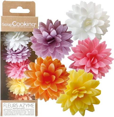 ScrapCooking - 5 Dahlias Assortis en Azyme - Fleurs Comestibles Décoration Gâteau - Déco Alimentaire Pièce-Montée, Cupcakes, Pâtisseries, Anniversaire - Blanc, Jaune, Orange, Rose, Mauve - 2298