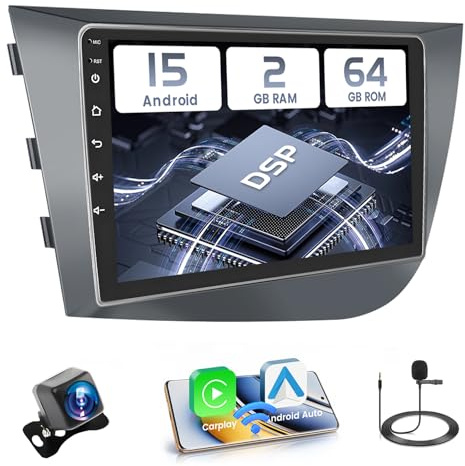 Hikity Autoradio para Seat Leon MK2 2005-2012 con CarPlay Android Auto | 9 pulgadas IPS Touchscreen Radio Android 15 con Bluetooth WiFi Mirror Link DSP EQ Navi micrófono cámara de marcha atrás