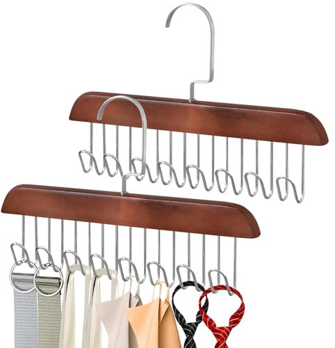 Lot de 2 Cintres Pivotants pour Ceintures et Cravates – Organisateur de Placard avec 8 Crochets, Gain de Place, Cintre Rotatif à 360° pour Sacs, Écharpes, Serviettes, Chambre ou Salle de Bain