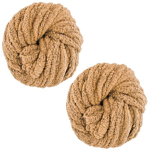 2Pcs Chunky Wool Yarn 250g, 2cm Knitting Yarns for Crochet Chunky Blanket Yarn, Fluffy Soft Wool for DIY Making Handmade Blankets Scarves Hats Rug Bags Hats Pillow Cushion (Khaki)