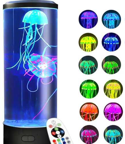Juspota lampada medusa con 12 rumore bianco & altoparlante Bluetooth, jellyfish lamp RGB con 10 colori e telecomando, per bambini e adulti, decorazione nera