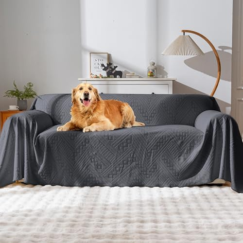 YUEANG Waterproof Couch Cover, Reversible, Pet-Friendly, Washable and Anti-Slip Couch Covers for Sofa Protection with 3 Cushions, Sofa Slipcovers for Dogs and Cats (71×118in/Dark Grey)