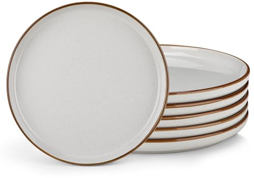 Vancasso Loire - Plato llano de 10.25 pulgadas para 6 personas, laterales de cerámica para postre/pasta, apto lavavajillas y microondas, resistente arañazos, gris