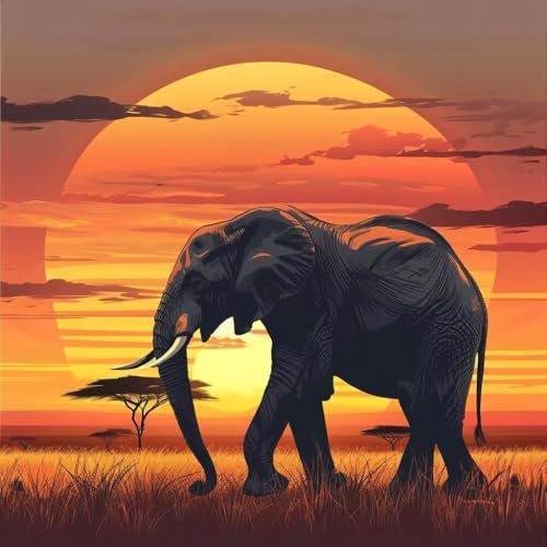 Malen Nach Zahlen Erwachsene Afrikanische Elefanten (2), DIY Kreativ Set Erwachsene, 100x100cm Malen Nach Zahlen Kinder und Anfänger, mit Pinseln und Acrylfarben Handgemalt Ölgemälde Leinwand D-644