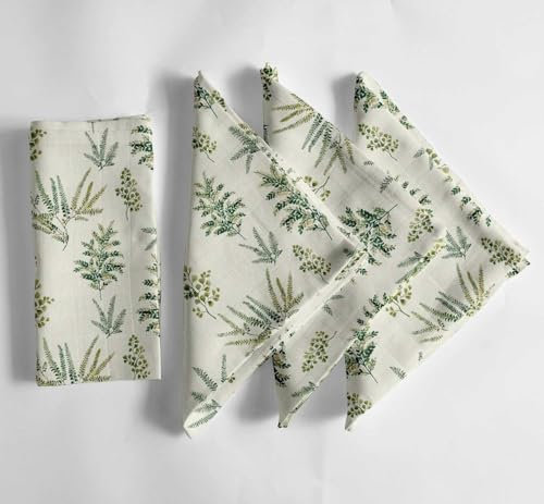 Vargottam Green Fern Botanical Cotton Muslin Napkins - Set of 12, 20-Inch, Elegant & Absorbent, Ideal for Dinner Parties, Home Decor, and Special Occasions - Machine Washable