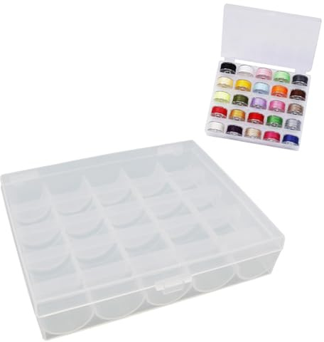 Caja de bobinas de plástico vacía con 25 compartimentos, caja de bobinas, almacenamiento de hilo de coser, accesorios de costura, contenedor de almacenamiento de plástico, bobinas de costura para