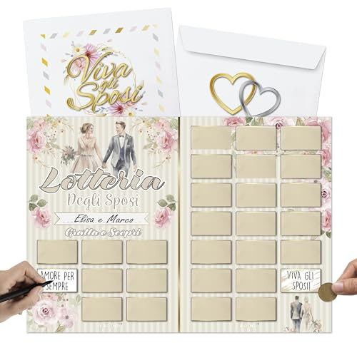 Gratta e Vinci Matrimonio - Gadget Lotteria Sposi Personalizzato - Giochi per Intrattenere gli Invitati