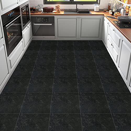 Self Adhesive Floor Tile Peel and Stick Floor Tiles Vinyl Flooring Black Grey Marble for Bathroom Kitchen Living Room 30x30cm 20pcs