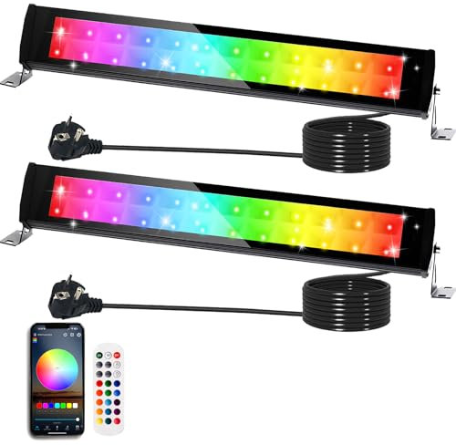 Indmird RGB Flood Lights Bar, 50W Led Wall Washer Light with 360° RF Remote & Bluetooth APP Control, IP66 Waterproof RGB Floodlights Outdoor, Smart Stage Lights for Party Halloween Christmas Garden