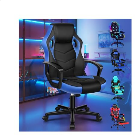 ELFORDSON Gaming Chair, Video Game Chairs, Ergonomic Computer Desk Office Chairs Racing Style, Adjustable Height & Tilt, 360° Swivel, Breathable Mesh & PU Leather, Home Office Esports, Blue