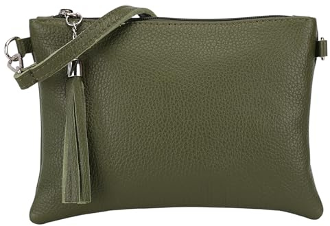 SH Leder Echtleder Umhängetasche Clutch kleine Tasche Abendtasche 22x15cm Anny G248 (Olivgrün)